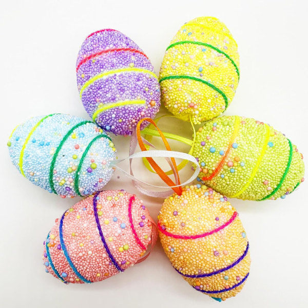 6Pcs Easter Egg Decorations, Colorful Easter Eggs Decorations for Trees, Foam Easter Eggs for Easter Decorations, Easter Hanging Decorations