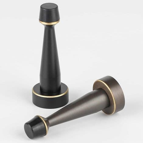 Robust dørstopper i massiv messing med gummiknopper, 8 cm