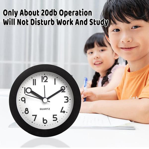 Silent Desk Alarm Clock with Night Light Battery Operated Durable