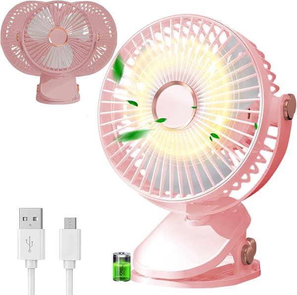 Mini bärbar USB-fläkt med klämma, rosa