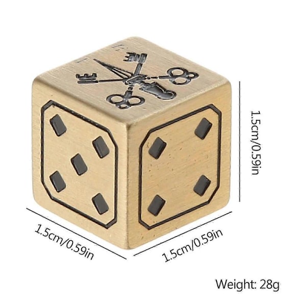 15 mm messing D6 metalsæt - elegante gyldne terninger til RPG