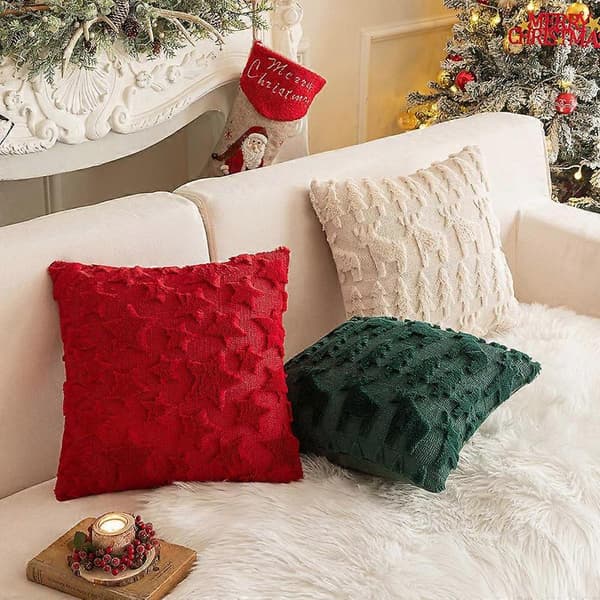 Juleplys Snefnug Træ Broderet Pels Sofapude 30x50cm Uden Fyld Grøn Baggrund Solid Snowflake 30*50cm without core