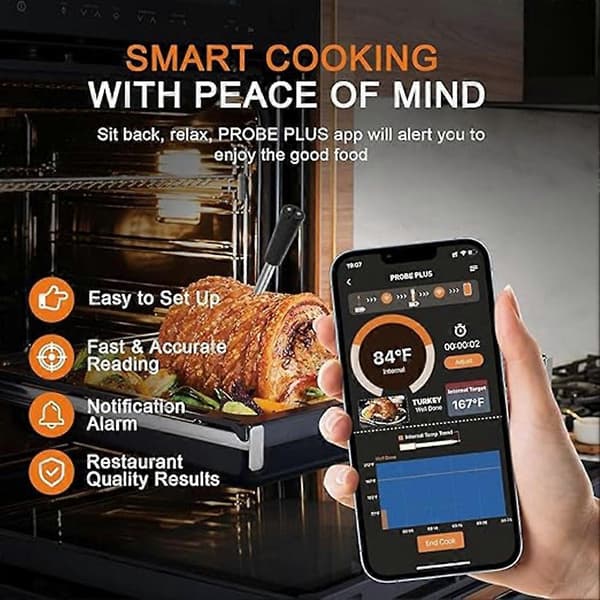 300FT Smart Kødtermometer Trådløst-Bluetooth Kødtermometer til Grill og Rygning, Probe Holder Op til 16 Timer