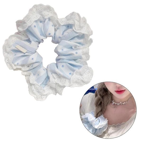 Randigt mönster Hårscrunchies Elastiskt hårrep med spetskant Vårlov Elastisk hårslips för flickflätor Hållare Blue