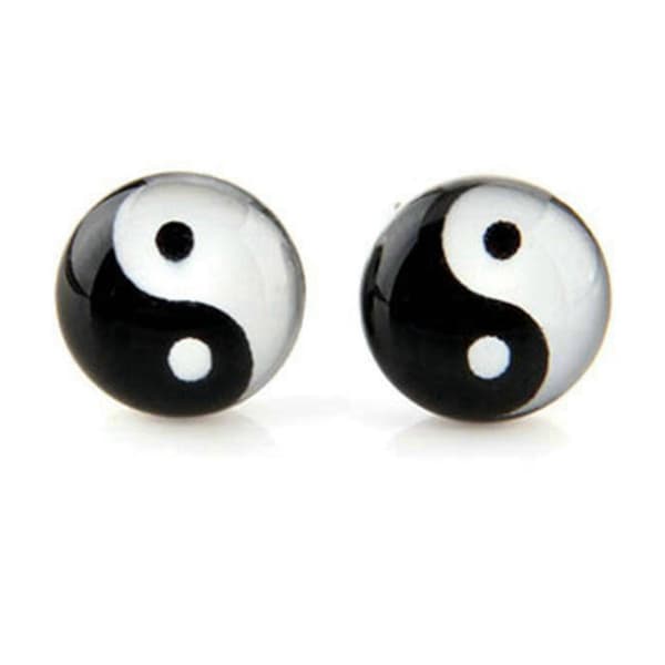 PAR Runde Nålesymbol Yin og Yang 10mm Øreringe