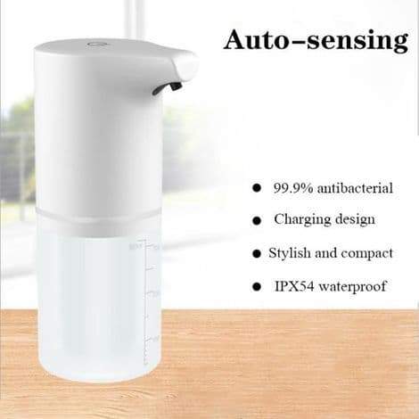 Automatisk beröringsfri tvåldispenser 350 ml, USB-uppladdningsbar, vit
