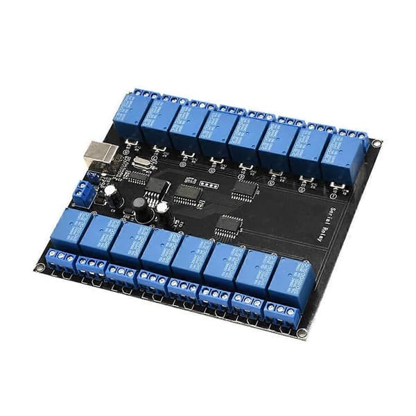 DC 7V-38V USB seriel relæmodul 16-kanals USB-strømforsyning udviklingskort relæmodul til smart hjem