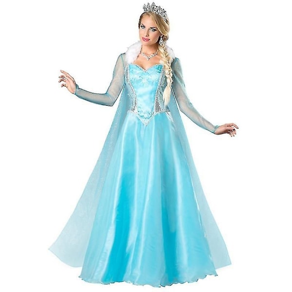 Frozen Vuxen Kvinna Prinsessa Elsa Kostym Jul Cosplay Fancy Dress Outfit S