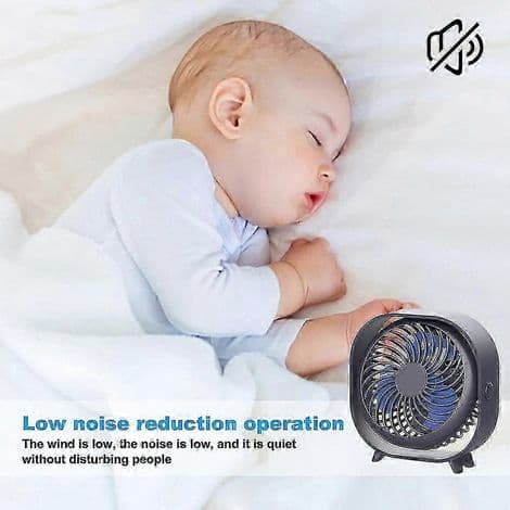 Genopladelig bordventilator, mini bærbar ventilator til kontor, studieværelse eller hjem, støjsvag, blå
