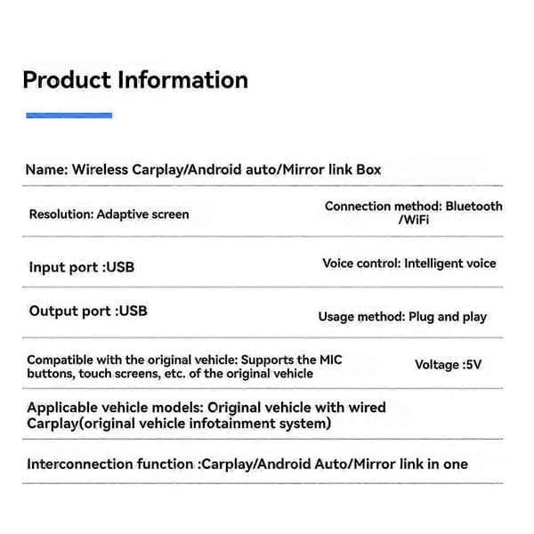 3i1 trådlös Carplay MirrorLinK Carplay Android Auto Smart Box USB-dongeladapter Plug Play trådbunden