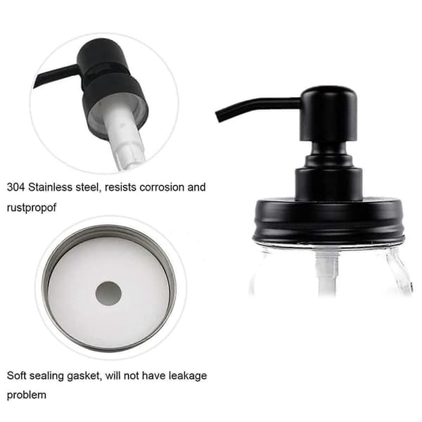 Tvåldispenserlock, rostfri pump och lockbyte för Mason Jars eller andra DIY-lotiontvåldispensrar, 6-pack Black