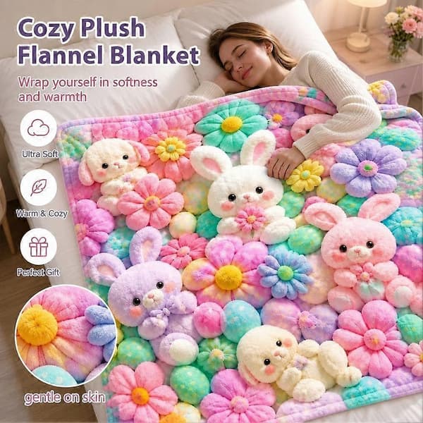 2026 Pastellblomstret Teppe Plysj Koselig Kast Bear 100*150cm