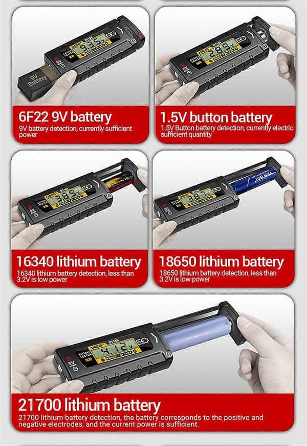 Digital Display Batteritestare – Lättläst LCD-display – Inget batteri krävs – Universell batterikontroll för hushåll