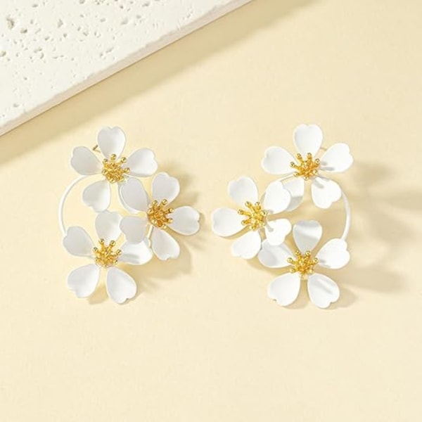 White Flower Earrings for Women Spring Earrings Gold Flower Hoop Earrings Daisy Camellia Floral Petal Rose Flower Earrings