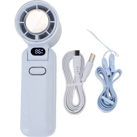 Bærbar ventilator, 5 blæserhastigheder, sammenklappelig, genopladelig, blå