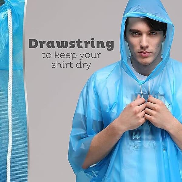6-pack Waterproof Emergency Rain Ponchos for Adults with Drawstring Hood - Lightweight, Durable, Reusable - Suitable for Theme Parks