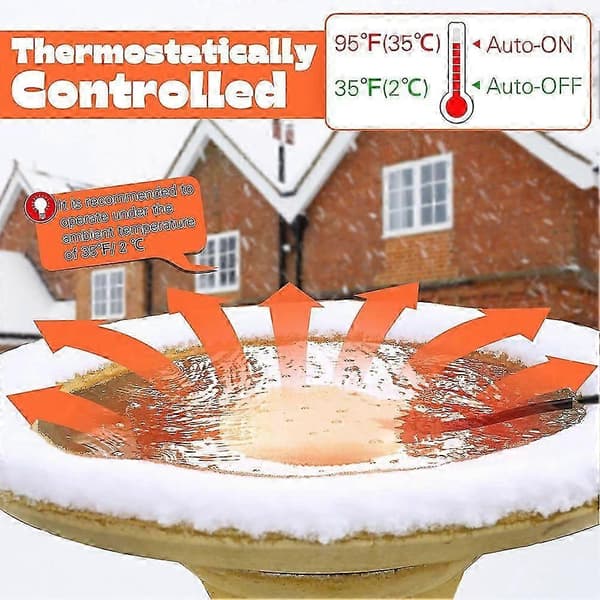 Fuglebadvarmer til vinter, dam-afiser med automatisk slukning, termostatstyret vandvarmer til udendørs terrasse og have White