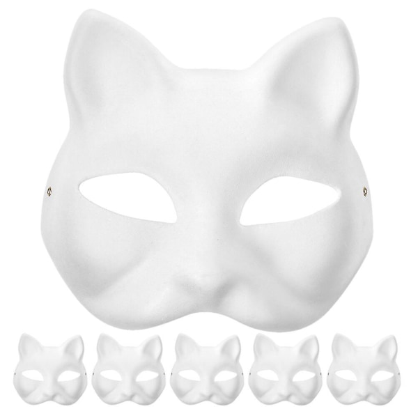 6 stk Blank Cat Molding Masks Performance Costume Cosplay Mask Umalte kattemasker