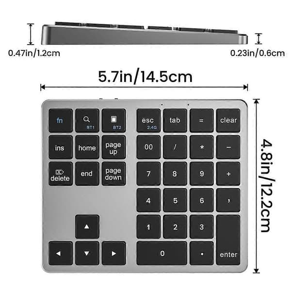 2.4G Bluetooth Nummertastatur Ultratynd Trådløs Numpad USB Genopladelig Numerisk Tastatur til iOS Android Windows Black