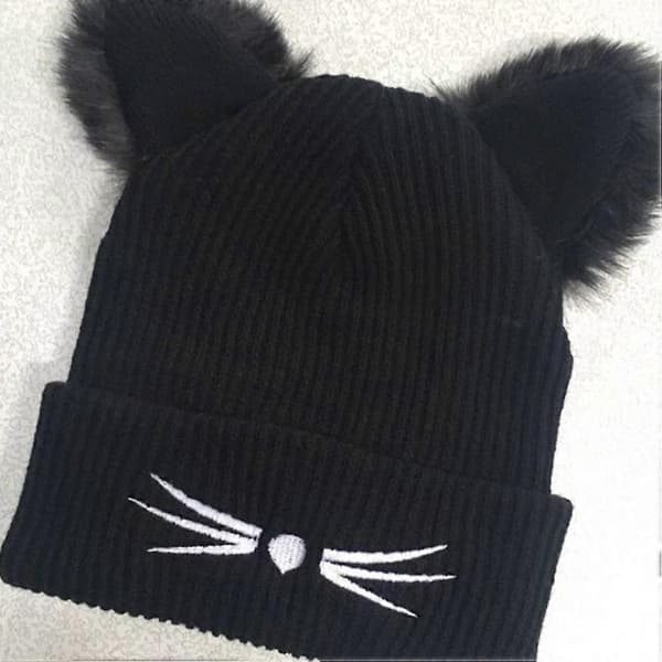 Damehatt Kvinner Strikket Hatt Kvinner Vinterhatt Kvinner Strikkelue Strikkelue Vinter Black