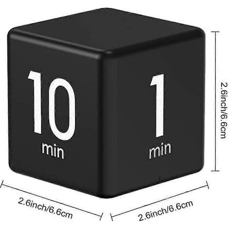 Roterende kubetimer med LED-skjerm, forhåndsinnstilt fra 1 til 60 minutter, justerbart volum, ideell for arbeid, studier og matlaging
