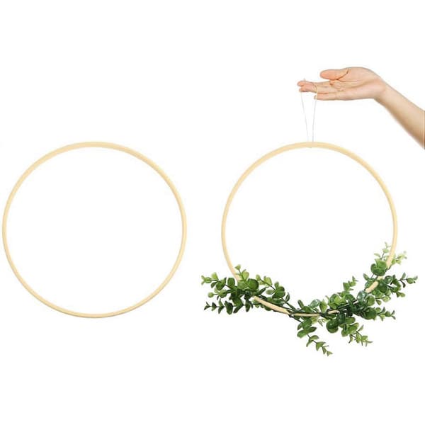 Kransringar, 36-pack 6 storlekar Trä Bambu Blommig Båge Krans Makrame Hantverksringar för DIY Drömfångare Couleur du bois