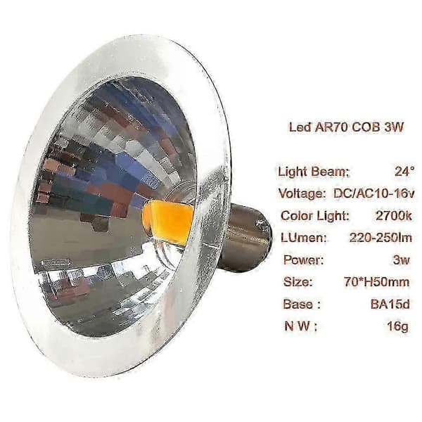 12V 3W Ar70 LED Reflektor med 25W Halogenækvivalent 2700K Spotlys BA15d Sokkel