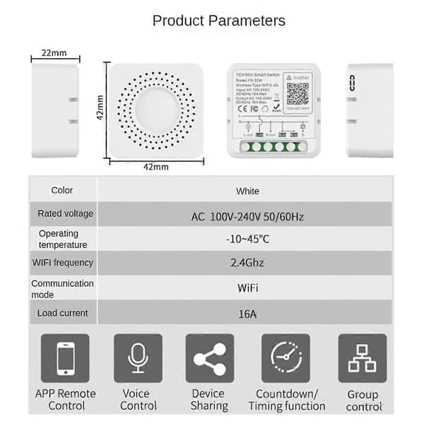 16A WiFi Mattre Smart Switch med energimätning Mini Smart Breaker