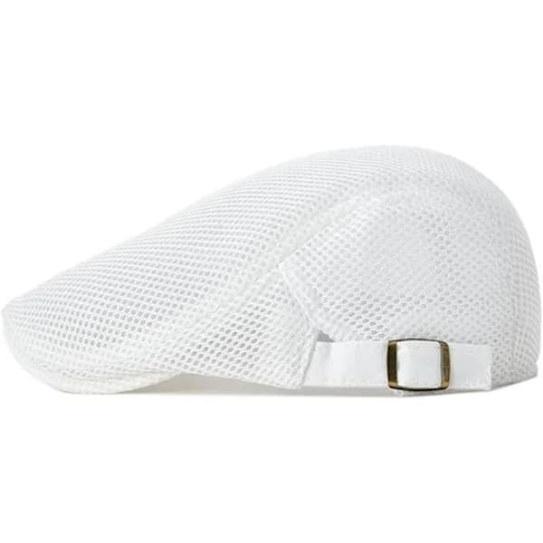 Flat Cap, Ivy Hat, Drosjesjåførhatt, Justerbar Herre Sommerhatt i Ventilerende Mesh, Hvit.