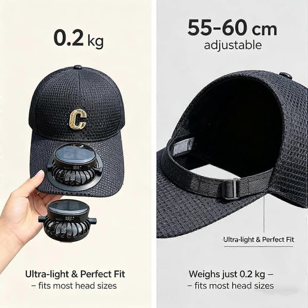 Baseballkasket i mesh med solcelleventilator, solcelledrevet ventilatorhat, udendørs solcelleventilatorhætte