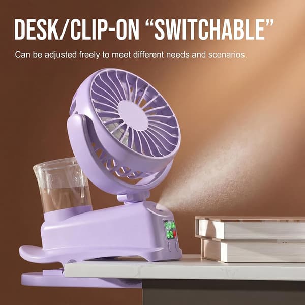 Mini bærbar USB clip-on ventilator (lilla)