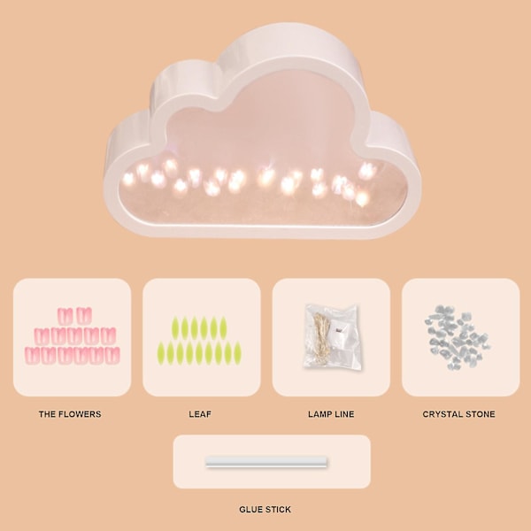 Cloud Mirror Tulip Lampe, Håndlavet DIY Tulipaner Spejl Nattelys Pink