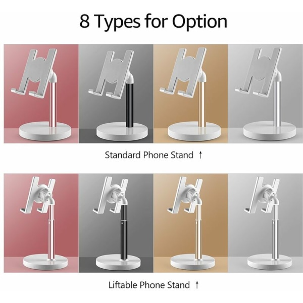 Skrivebord/seng Flip-Up-telefonholder i aluminiumslegering kompatibel med mobiltelefoner og nettbrett under 10 tommer, modell: svart flip-up