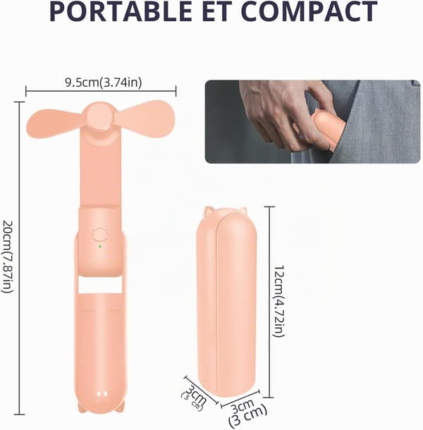 Mini bærbar ventilator, foldbar håndholdt rystende USB bærbar ventilator, (pink)