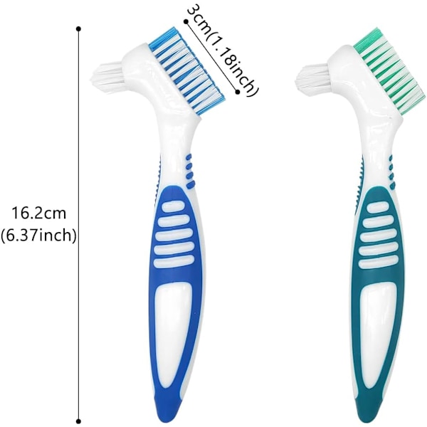Gebissbørste, Gebissbørste Sæt Falske Tænder Børste til Rengøring af Holdere Y6-SMJYS (Blå & Grøn)
