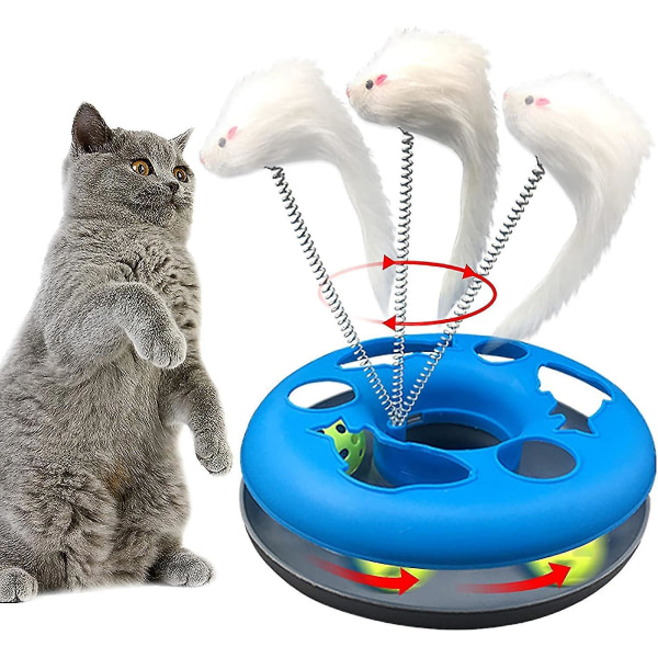 Kattleksaker, interaktiva kattleksaker för innekatter, roliga kattleksaker, fjäderleksak för husdjur med rörliga bollar Fånga motion, blå