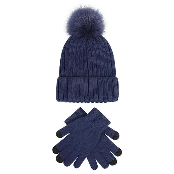 Vintermössa för damer - Toffsmössa dam vinter, handskar - Varm stickad mössa - Vintermössa: Stickad mössa fleecefoder beanie toffsmössa fuskpäls pompom