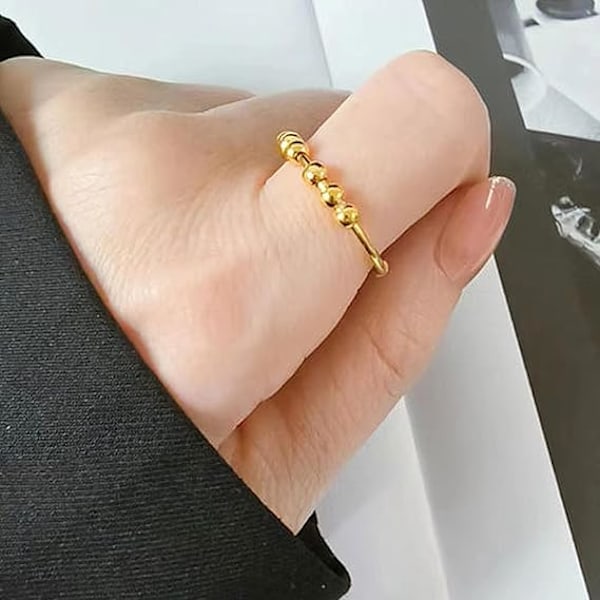 Ångest Ring Guld, Anti Stress Ringar, Angst Spinner Fidget Dam, Justerbar Anti-Stress Ring för Kvinnor, Halsband Finger Rökavvänjning Ringar