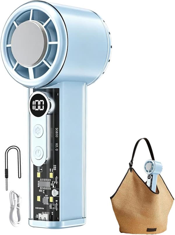 Bærbar ventilator | 100 blæserhastigheder, USB-opladning