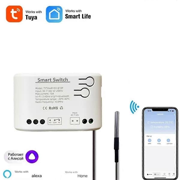 Tuya Smart Life WiFi Switch Relä DC 7-32V
