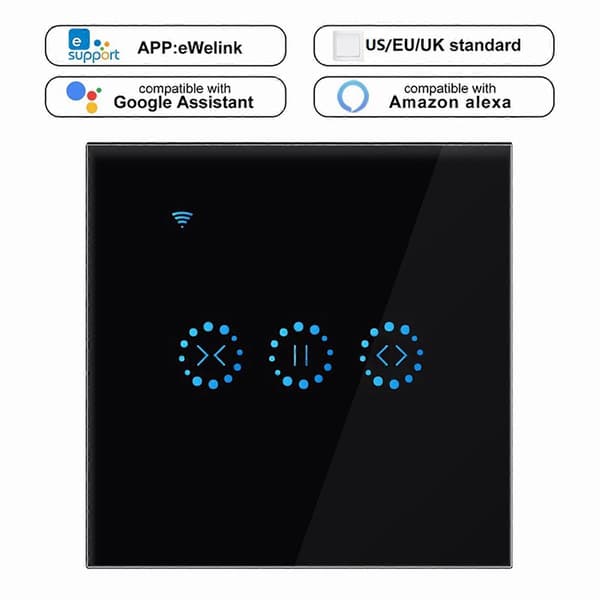 3X App Wifi Trykknap Rullegardin Afbryder Persienne Afbryder Alexa - Sort Black