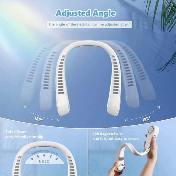 5-trins USB Genopladelig Bærbar Halsventilator, Mini Bladløs Håndfri Ventilator, 360° Luftstrøm