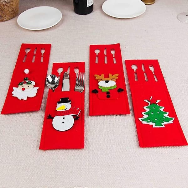 4st julgran jultomten snögubbe älg middagsbestickhållare för kniv gaffel