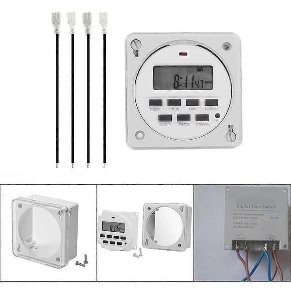 Billboard Timer LCD-tidsafbryder til elektriske apparater, sluk-programmer, manuel tænd/sluk-indstilling, LCD-display, LED-indikator White