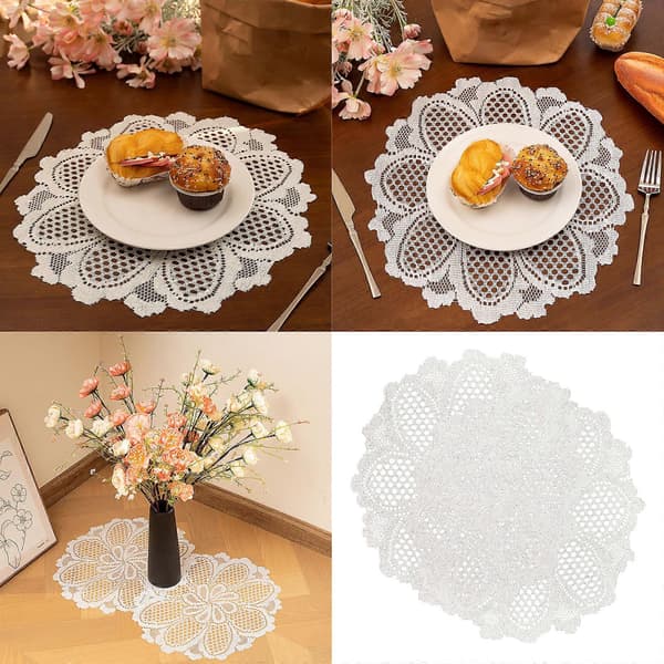 2 deler blondebordbeskyttere, runde blomstermønster, solid polyester, kjøkken- og spisestueutstyr White