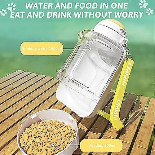2-i-1 Bærbar Hundevandflaske, 1000 ml Hundevandflaske med 300 g Foderbeholder gray