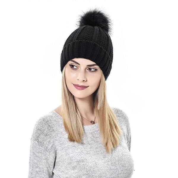 Stickad Plyschmössa Stickad Varm Mössa Vinter Varm Mössa Skidmössa (Beige)