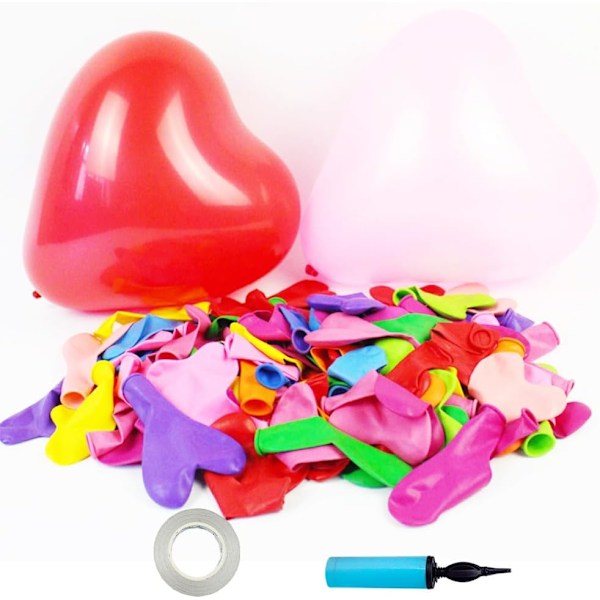 100 stk. Farverige Hjerteformede Balloner 10\" Latex Balloner Regnbue Hjerteformede Balloner til Bryllup Frieri Valentinsdag Dekorationer