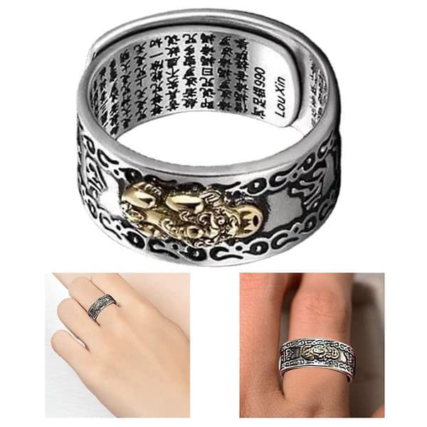 Feng Shui Ring Justerbar Pixiu Amulet Lykke Ring Mantra Beskyttelse Rigdom Ring Til Kvinder Mænd Ringe