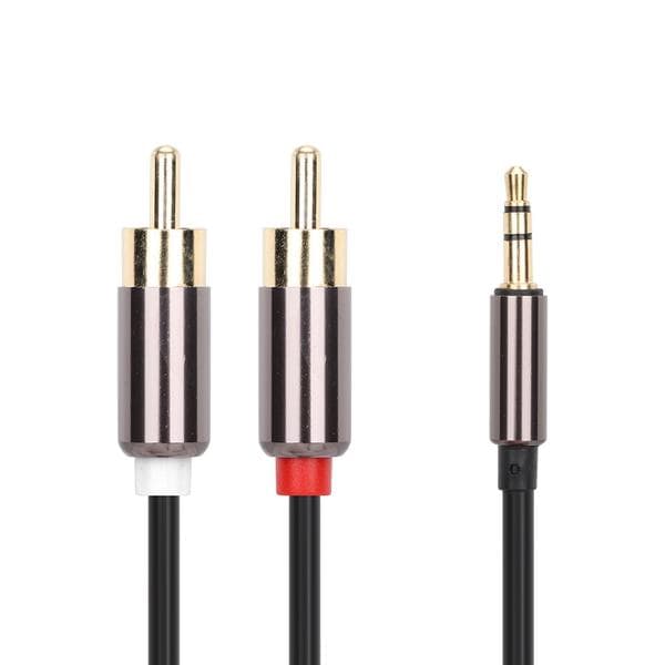 Y-formet lydadapterkabel af høj kvalitet, 3,5 mm han til 2 RCA han (sort), 1 m